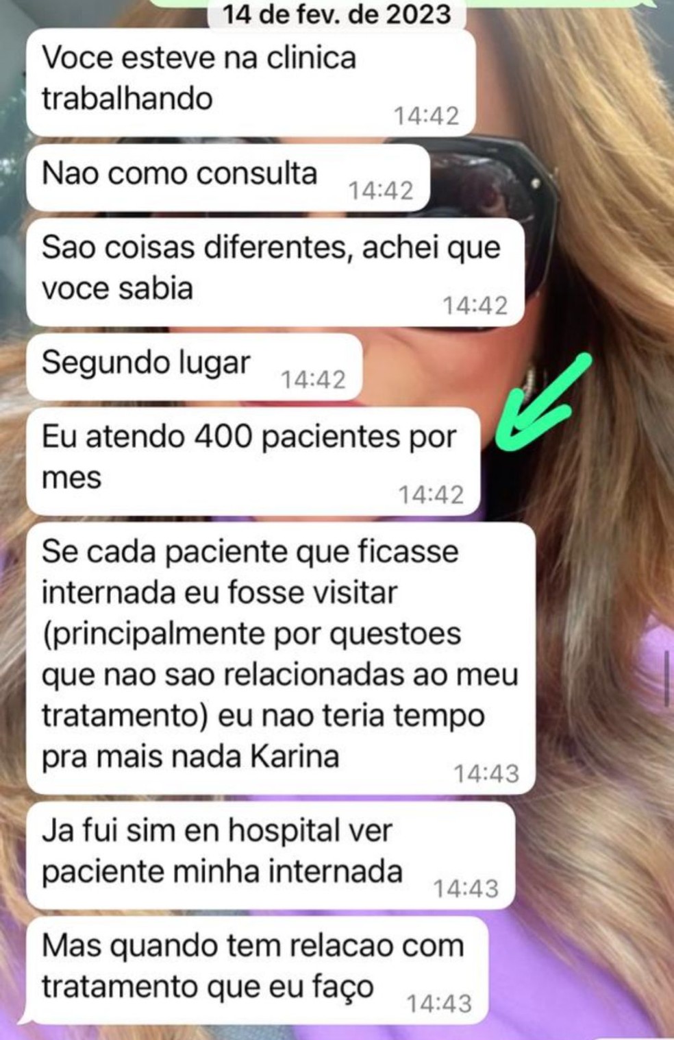 Troca de mensagens entre o médico Bruno Jacob e a paciente Ana Karina — Foto: Reprodução/TJSP