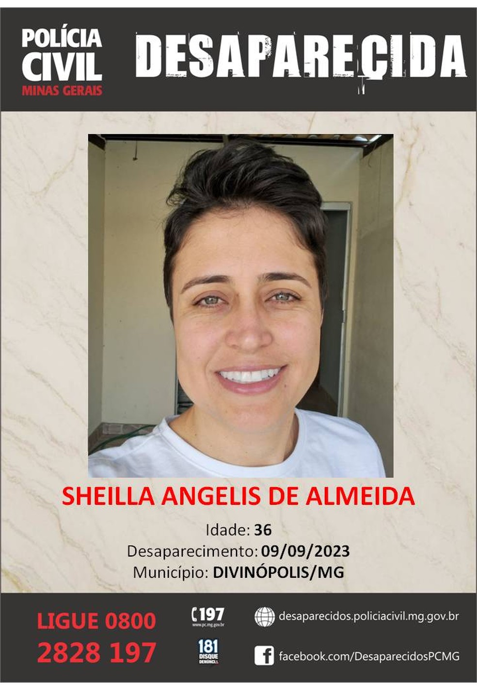 Sheilla está desaparecida desde sábado (9) quando aceitou uma corrida  em Divinópolis — Foto: Polícia Civil