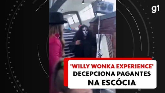'Willy Wonka Experience' flopa, tem choro de criança e vira caso de polícia na Escócia após anúncio feito com inteligência artificial criar falsa expectativa; VÍDEO - Programa: G1 Mundo 