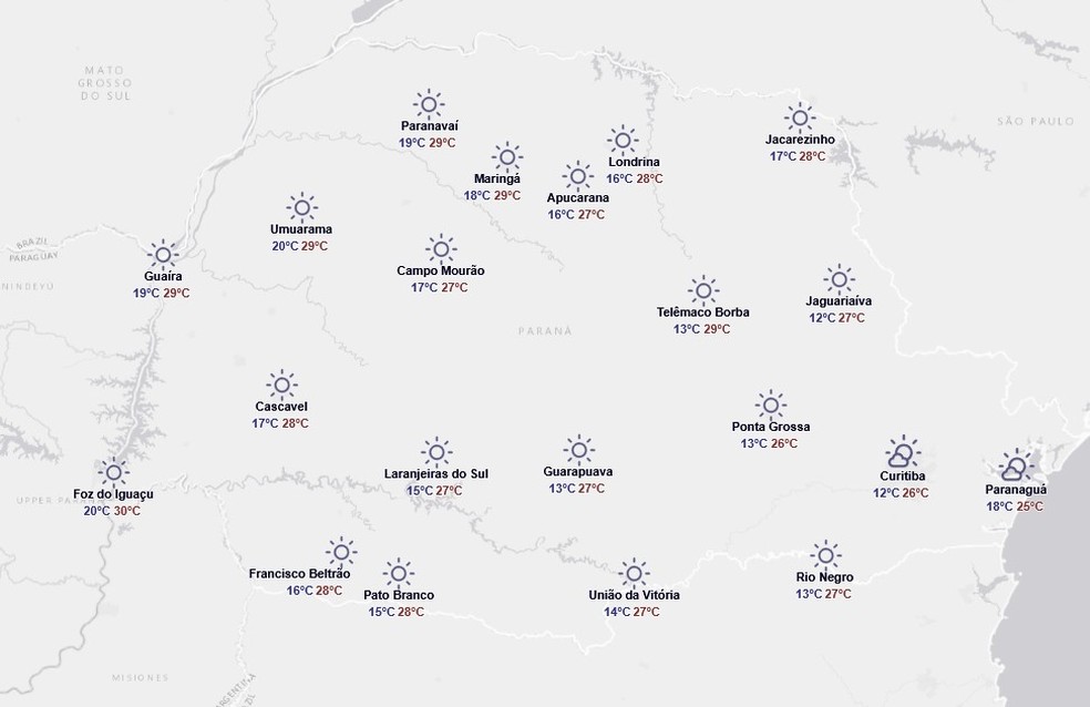 Previsão para sexta-feira, 19 de dezembro — Foto: Reprodução/Simepar
