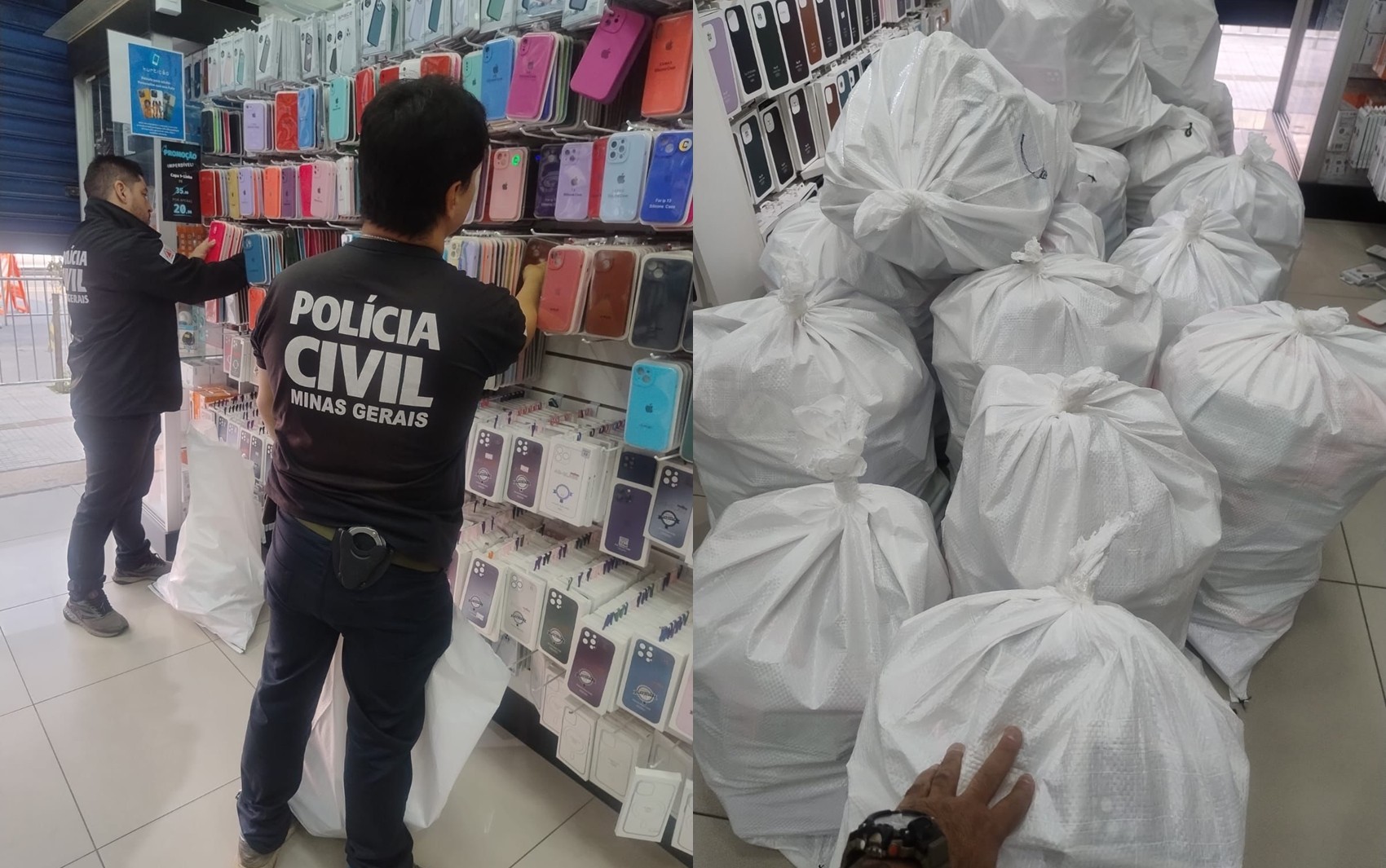 Polícia Civil apreende produtos piratas em lojas durante operação no Centro de Pouso Alegre, MG