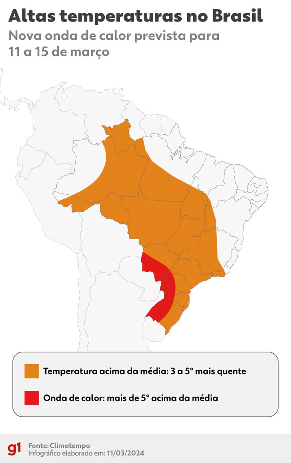Mapa mostra regiões onde altas temperaturas devem ser registradas na semana que vem. — Foto: Inmet