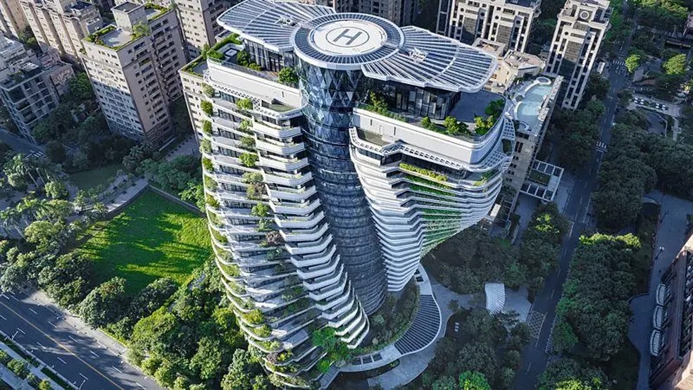 O edifício Tao Zhu Yin Yuan em Taipei (Taiwan), com 21 andares, foi inaugurado em 2024 | Foto: BES Engineering