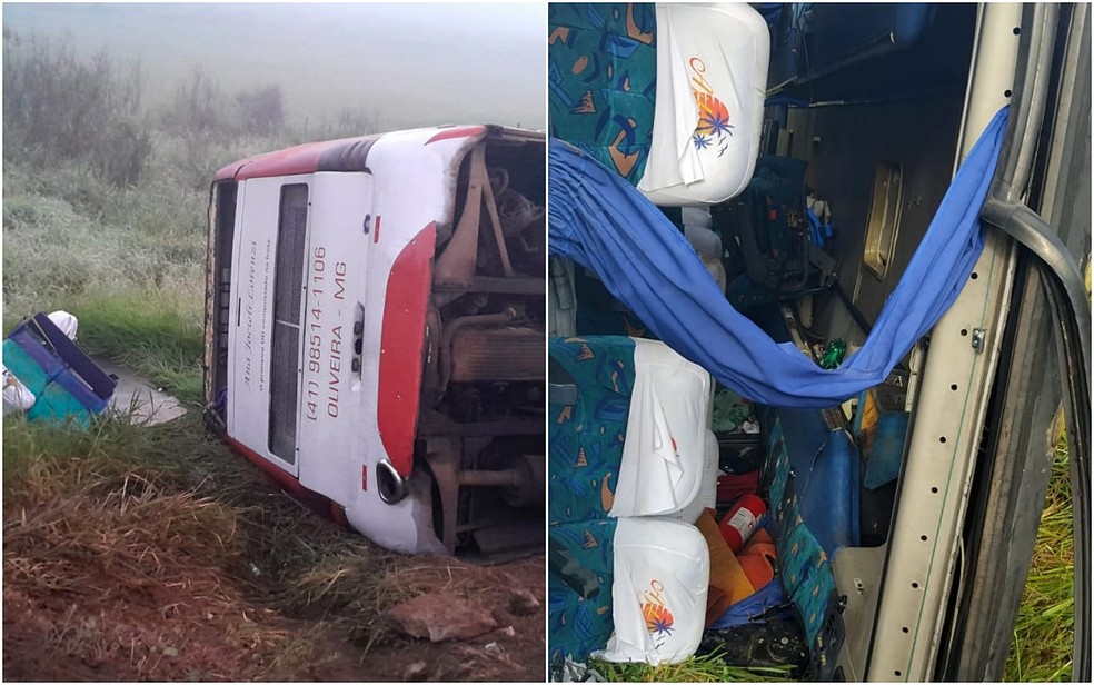 Segundo os bombeiros, veículo transportava 52 passageiros — Foto: Defesa Civil de Caxambu