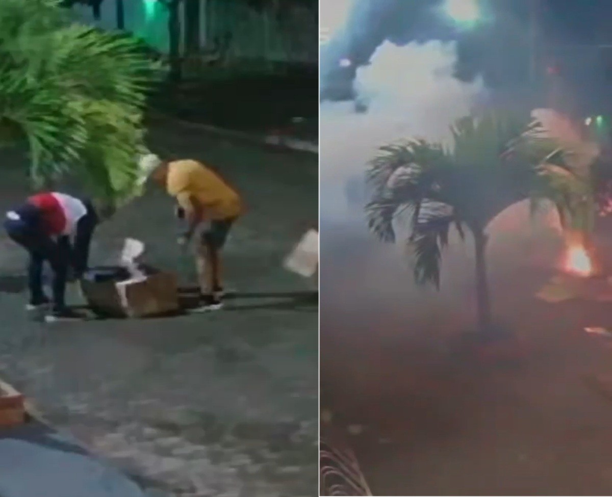 VÍDEO: dupla solta fogos de artifício em frente a uma escola e assusta moradores em Cabo Frio