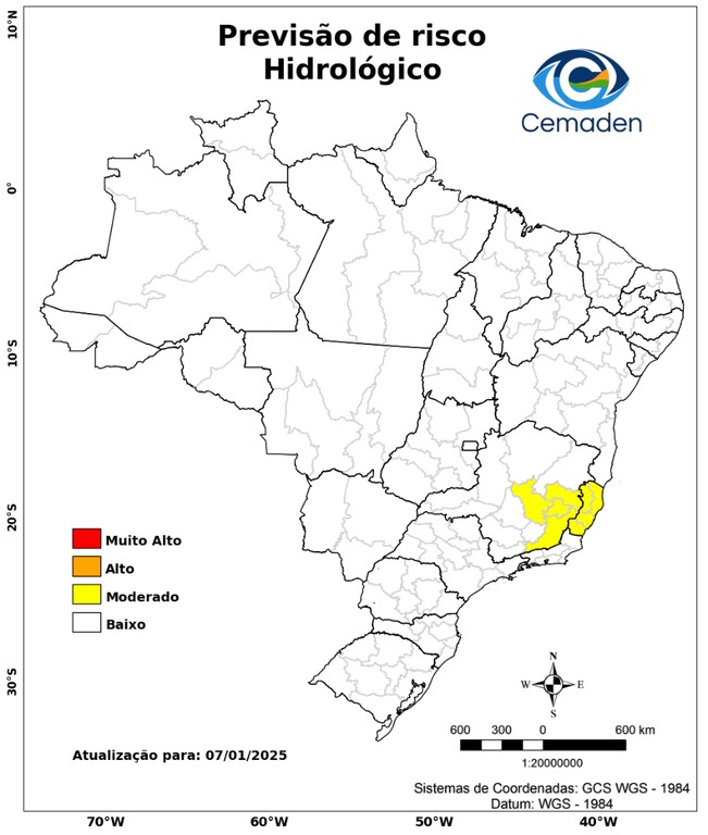 Defesa Civil emite alerta de risco geo-hidrológico para cidades da região Leste de Minas Gerais