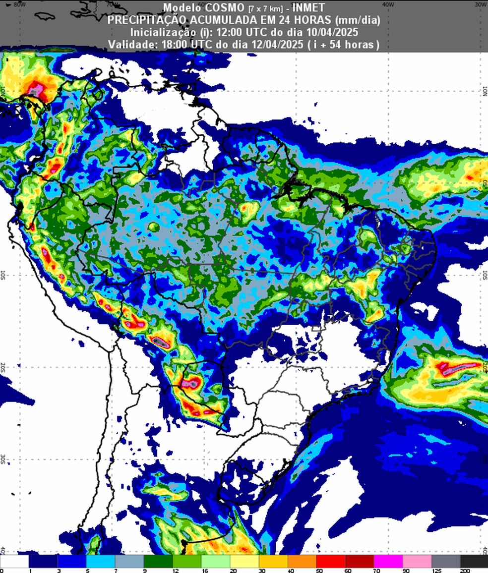 Norte e Nordeste deve ter grandes volumes de chuva no fim de semana. — Foto: Inmet
