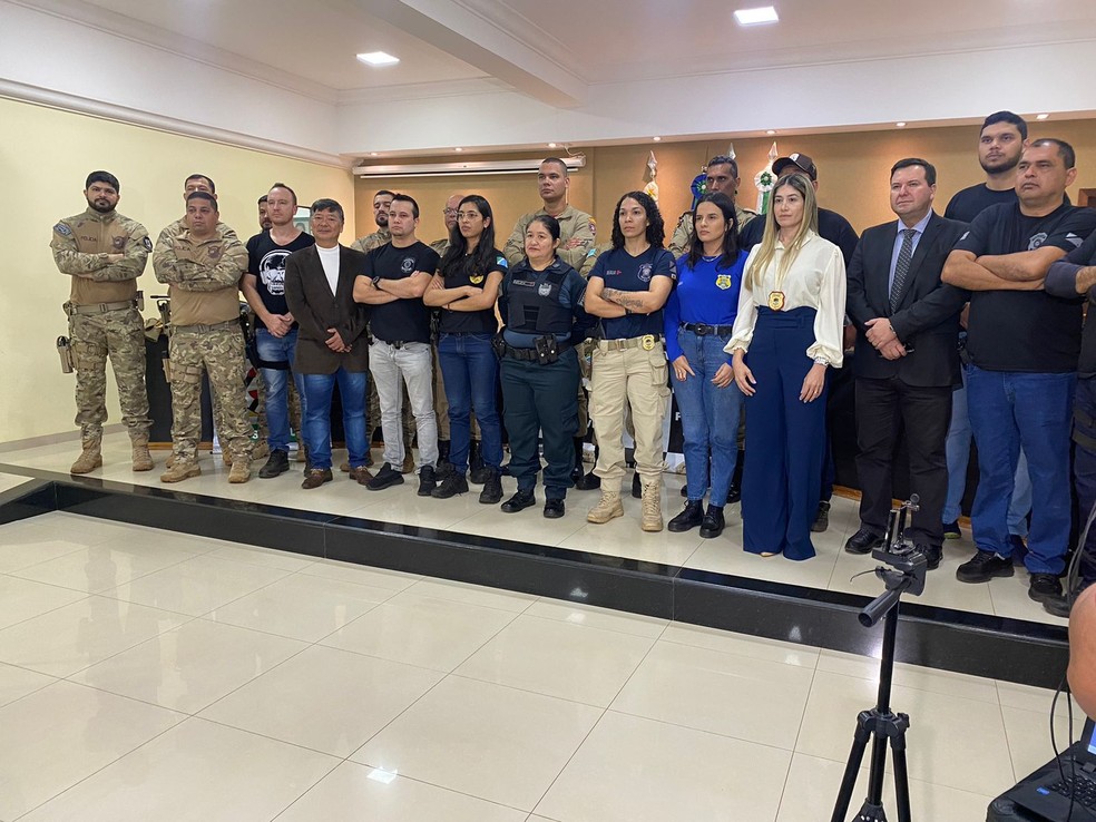 Coletiva de imprensa foi realizada em Sete Quedas (MS). — Foto: Martim Andrada/TV Morena
