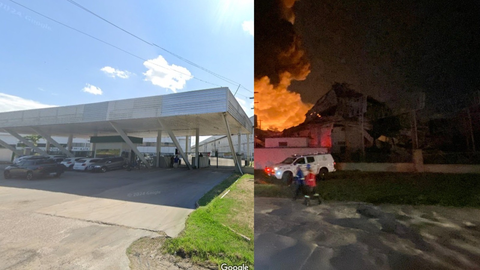 Veja antes e depois de fábrica de veículos ser consumida por incêndio de grandes proporções em Manaus