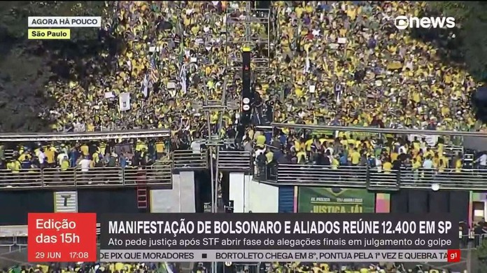 No ápice, ato com Bolsonaro na Av. Paulista reuniu 12,4 mil pessoas, segundo metodologia da USP