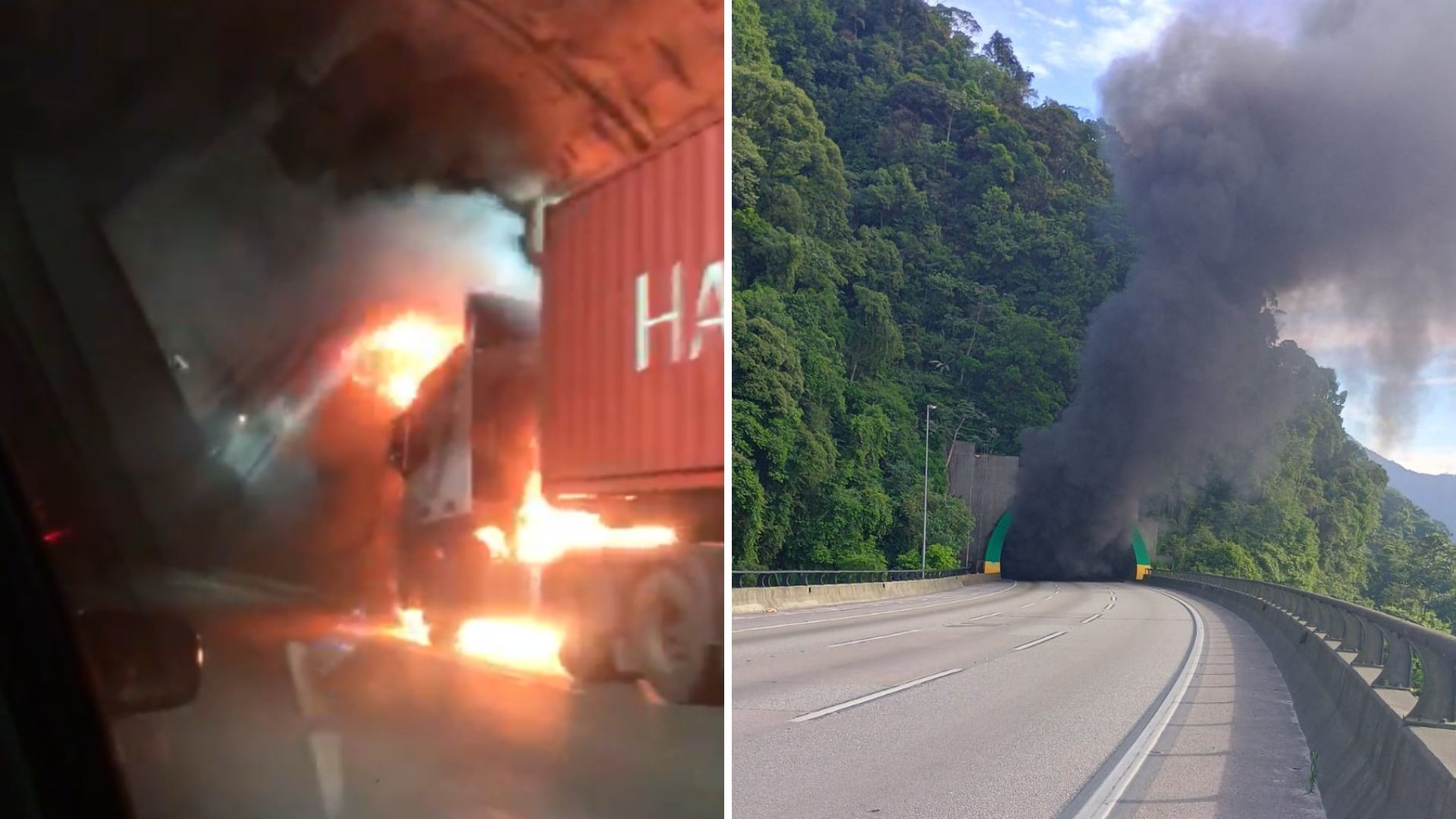 Carreta pega fogo dentro de túnel na Rodovia dos Imigrantes e causa congestionamento