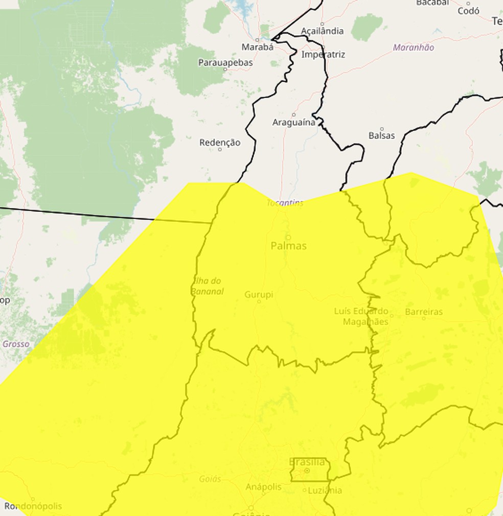 Metade do Tocantins terá baixa umidade do ar, segundo o Inmet — Foto: Reprodução/Inmet