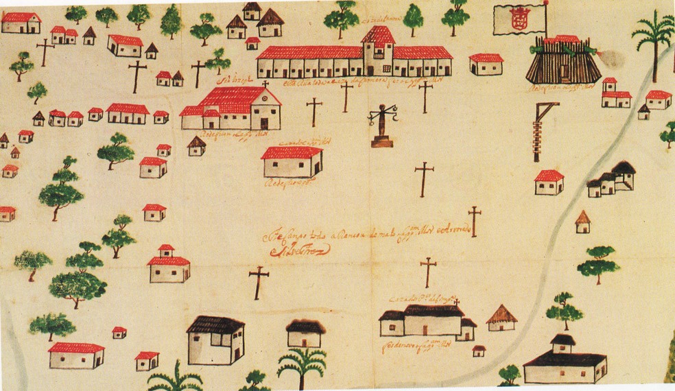 Mapa da então Vila da Fortaleza de Nossa Senhora de Assunção, que viria a se tornar a cidade de Fortaleza, capital do Ceará — Foto: Terto de Amorim/Arquivo Histórico Ultramarino de Portugal