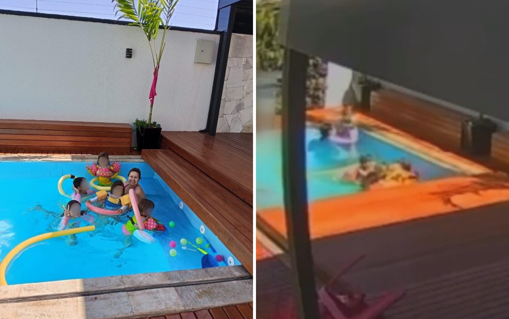 Avó salva netos de se afogarem durante fechamento de deck de piscina; vídeo 