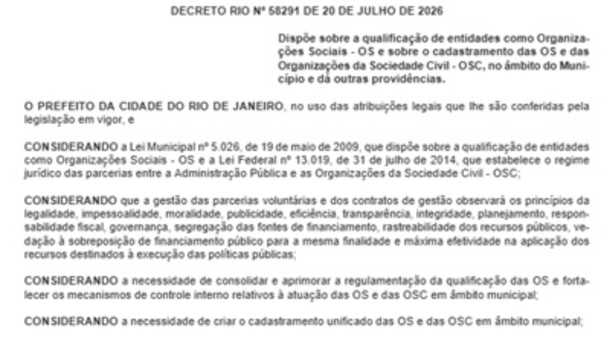 Rio proíbe repasse direto de emendas para organizações sociais e da sociedade civil com contrato com poder municipal