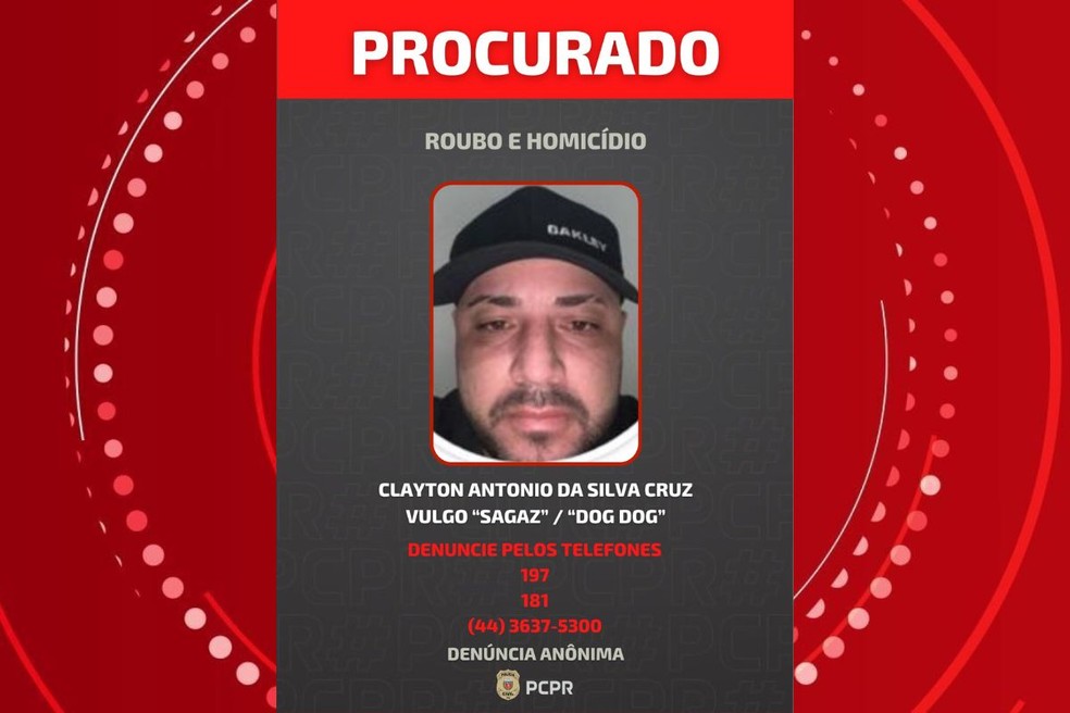 Polícia divulgou imagens do suspeito, identificado como Clayton Antonio da Silva Cruz, de 39 anos. — Foto: Polícia Civil (PC-PR)