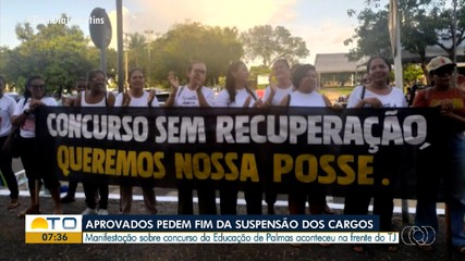 Aprovados no concurso da educação de Palmas protestam contra suspensão parcial do certame