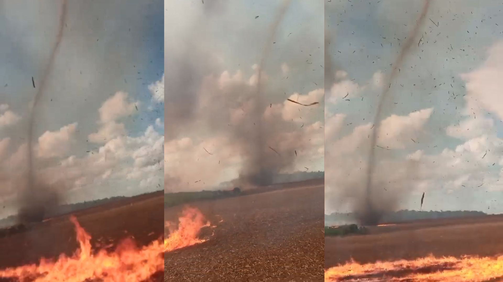 VÍDEO: Tornado de fogo se forma durante incêndio em canavial no ES