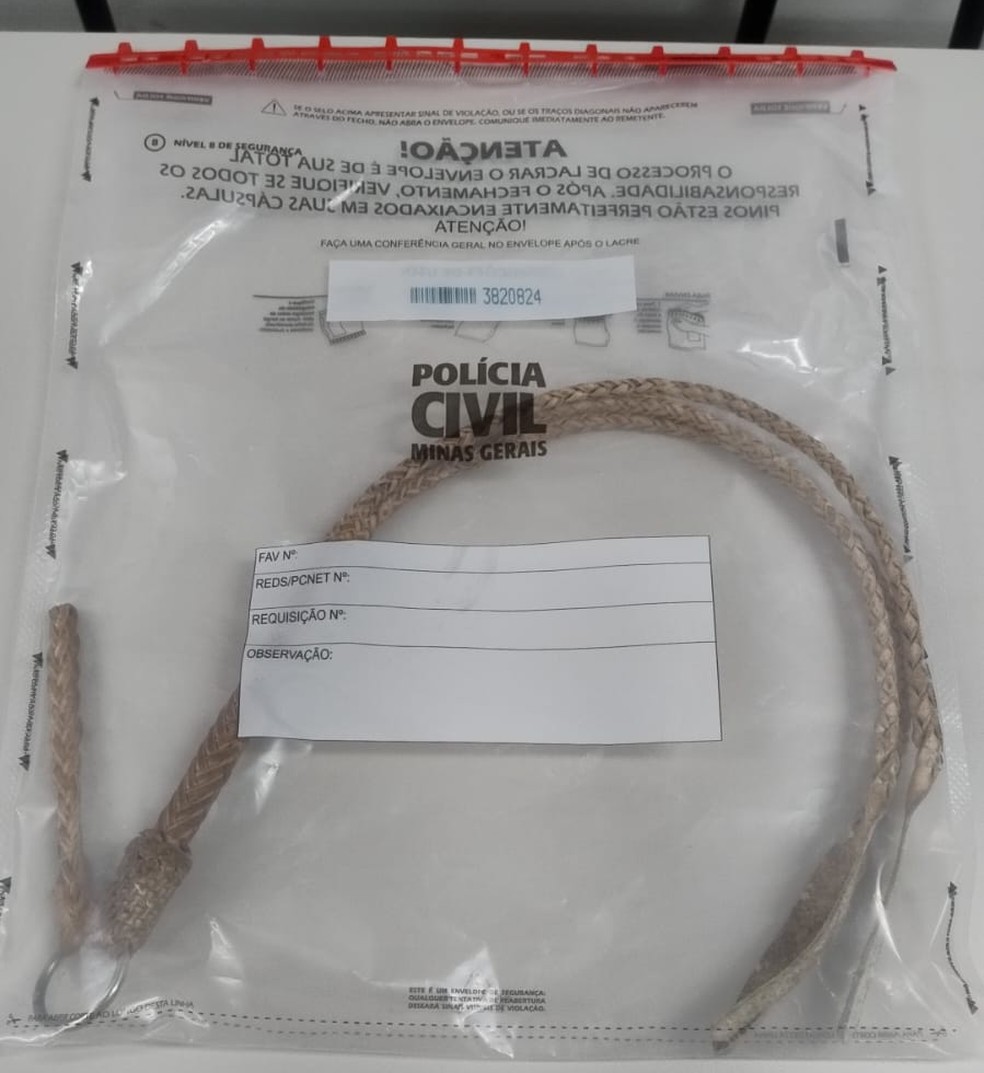 Chicote de couro foi utilizado nas agressões — Foto: Polícia Civil
