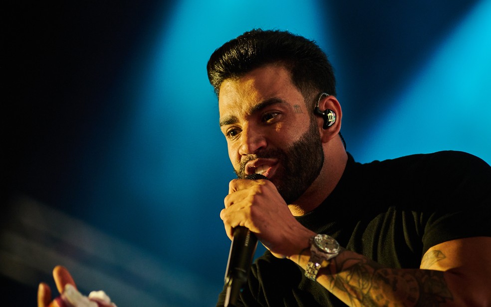 O embaixador Gusttavo Lima canta sucessos da carreira no Ribeirão Rodeo Music 2024 em Ribeirão Preto, SP — Foto: Érico Andrade/g1