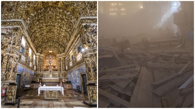 ANTES e DEPOIS: veja como era e como ficou 'igreja de ouro' após desabamento do teto em Salvador