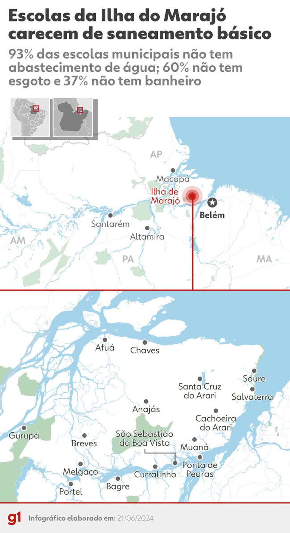 Mapa da ilha do Marajó e a localização dos 16 municípios. — Foto: Arte/g1