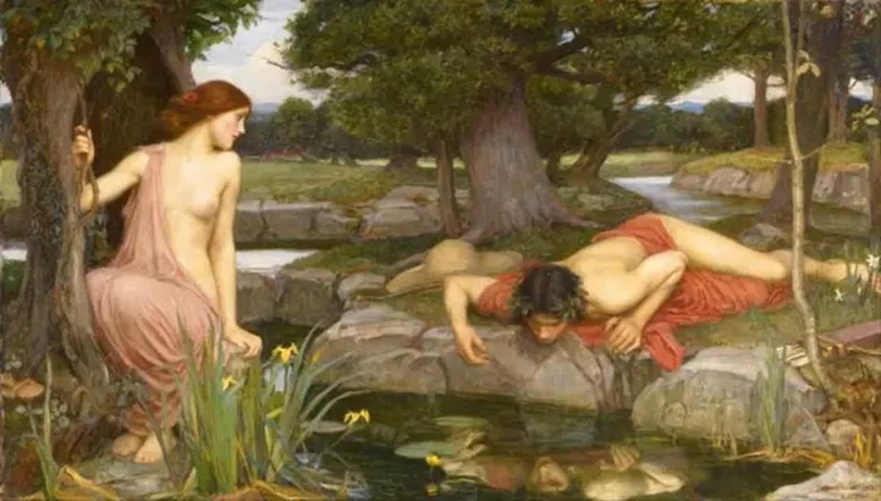 Eco e Narciso, retratados pelo pintor John William Waterhouse (1849-1917) — Foto: Getty Images