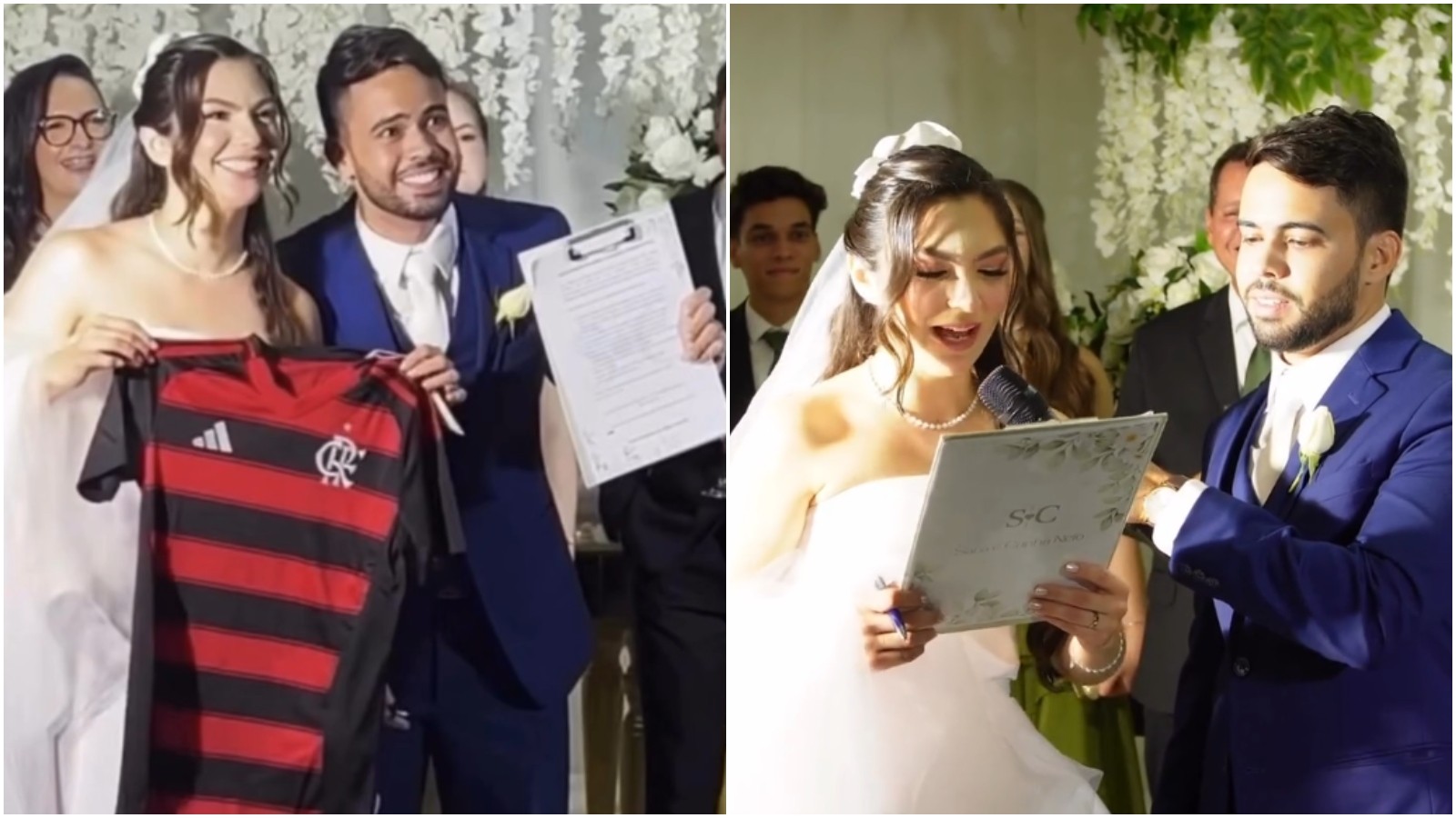 Vídeo: Torcedor surpreende noiva com ‘contrato’ para torcer pelo Flamengo durante casamento