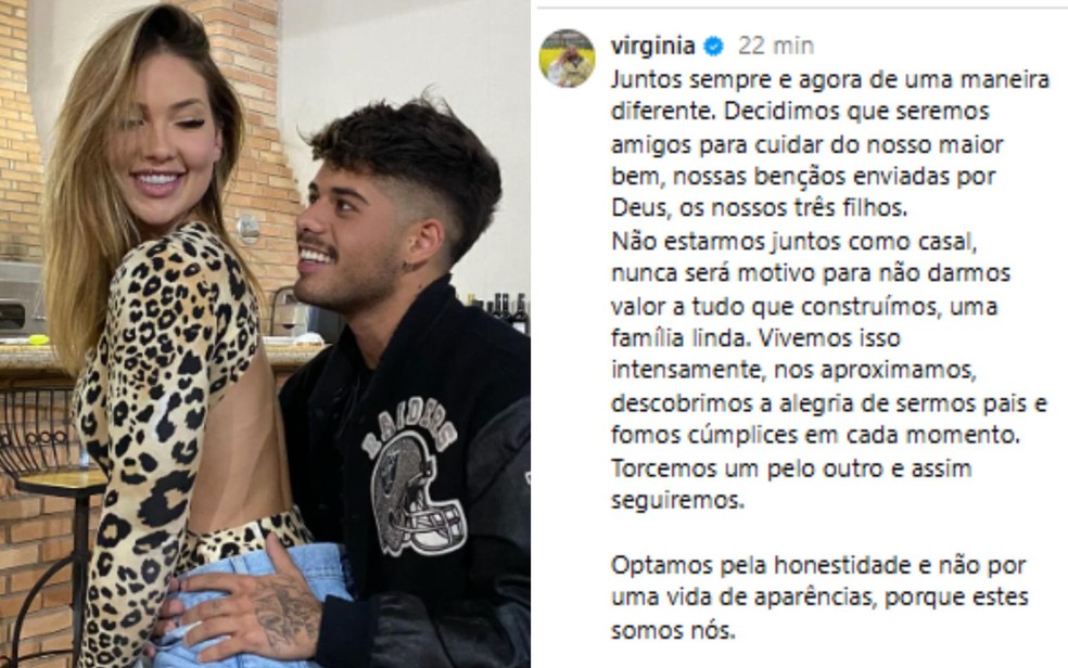 Virginia e Zé Felipe anunciam separação — Foto: Reprodução/Redes sociais de Virginia e Zé Felipe
