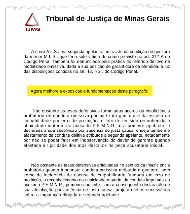 Decisão que absolveu acusado de estuprar menina de 12 anos tem comando e trecho reescrito por IA