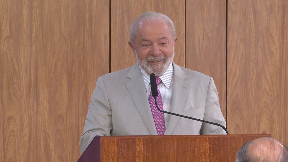 Presidente Lula em discurso no Palácio do Planalto — Foto: TV Globo/Reprodução