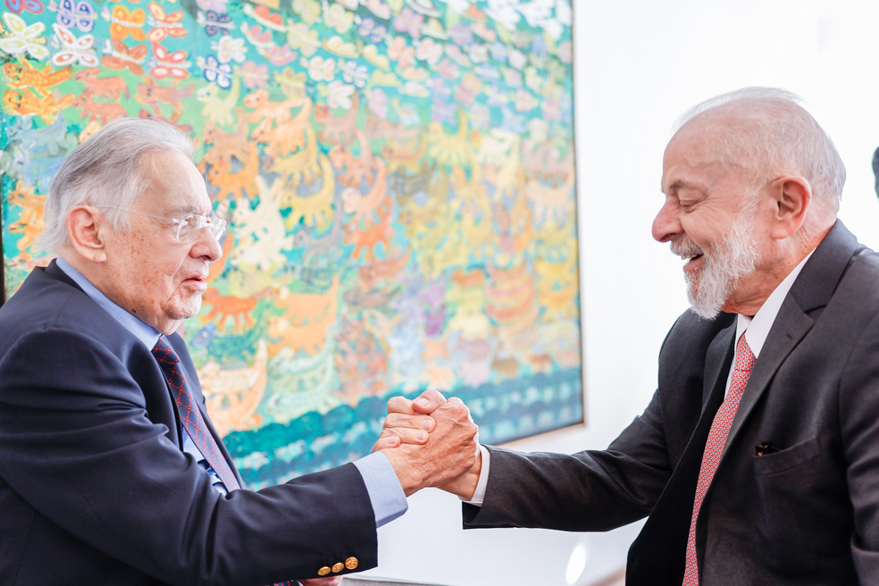 O ex-presidente Fernando Henrique Cardoso e Lula durante reunião nesta segunda-feira (24) — Foto: Ricardo Stuckert/Presidência da República