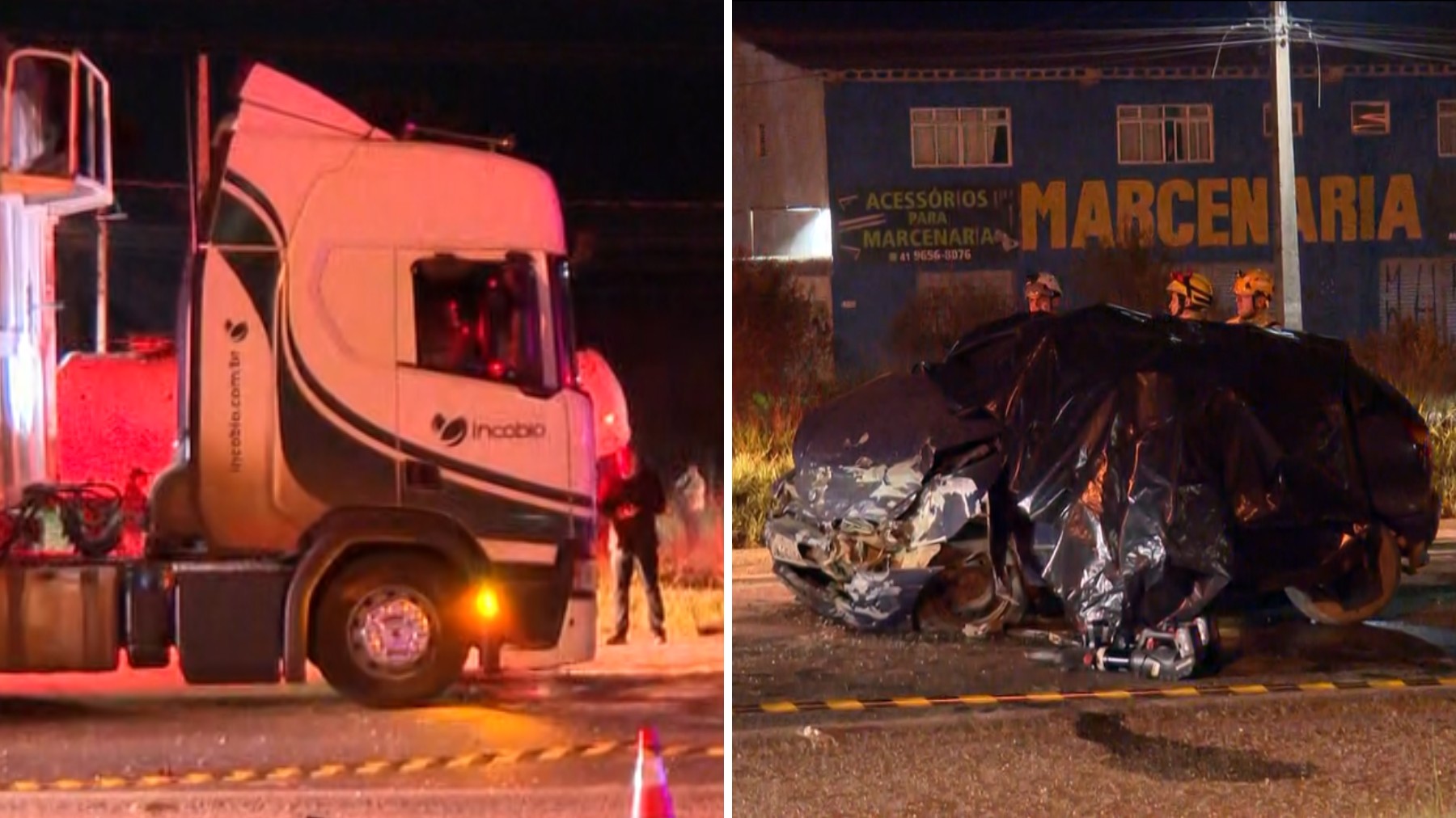 Motorista morre, passageiro fica ferido e carro fica destruído após batida de frente com caminhão na Grande Curitiba