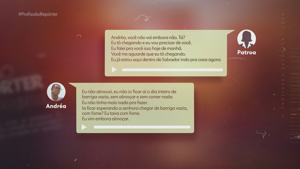 Doméstica mostra mensagem que enviou para patroa, dizendo que iria embora por estar com fome. — Foto: TV Globo/Reprodução