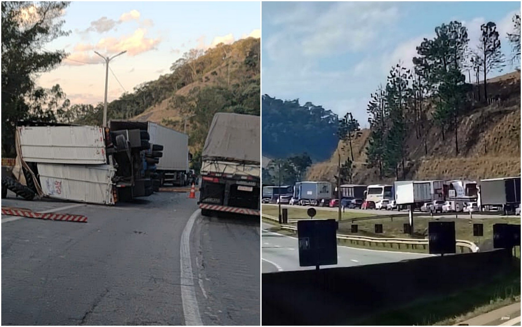 Carreta tomba na Rodovia Fernão Dias e causa congestionamento de 7 quilômetros em Cambuí; veja outras ocorrências