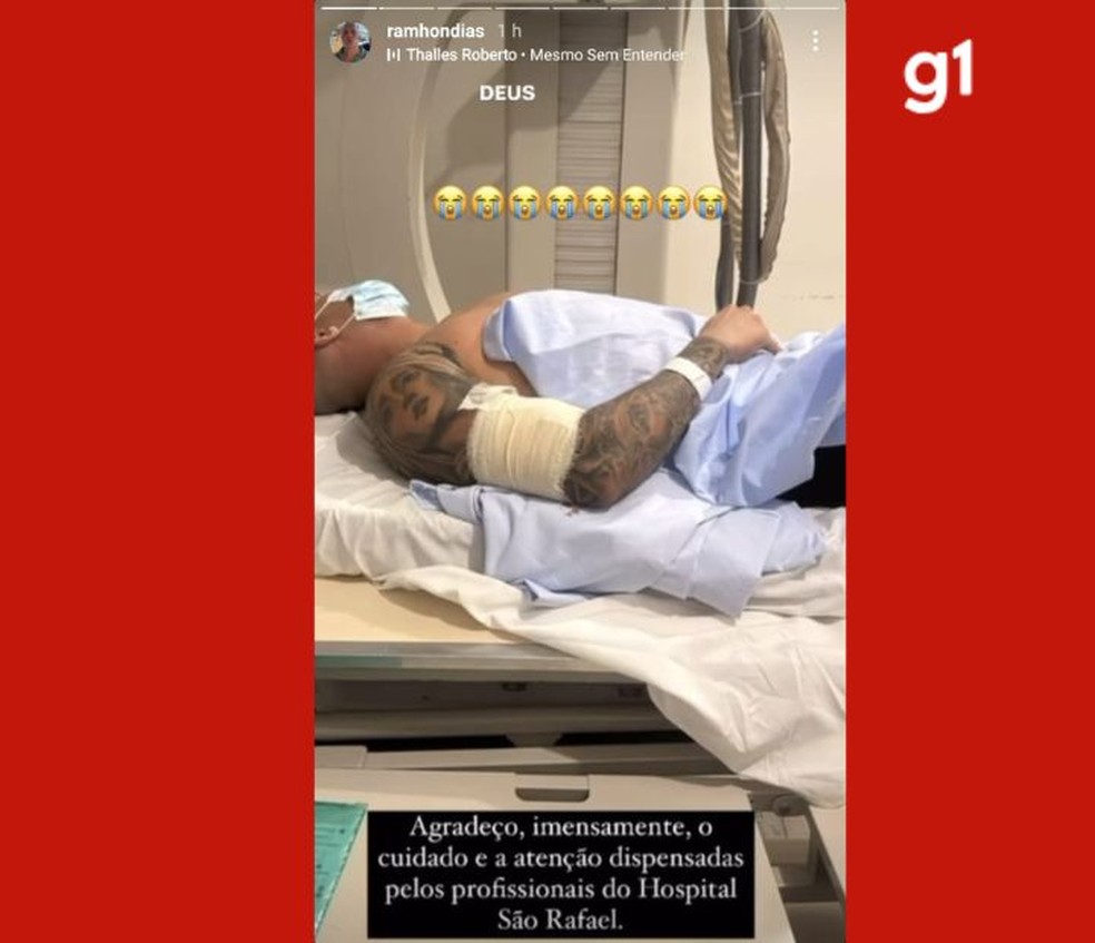 Ramhon Dias foi atingido no braço e recebeu alta no sábado (7) — Foto: Reprodução/Redes Sociais