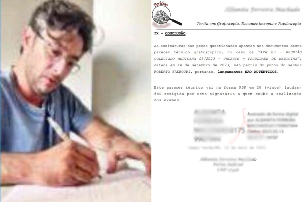 Perícia técnica comprovou falsificação em assinatura de Roberto — Foto: Reprodução