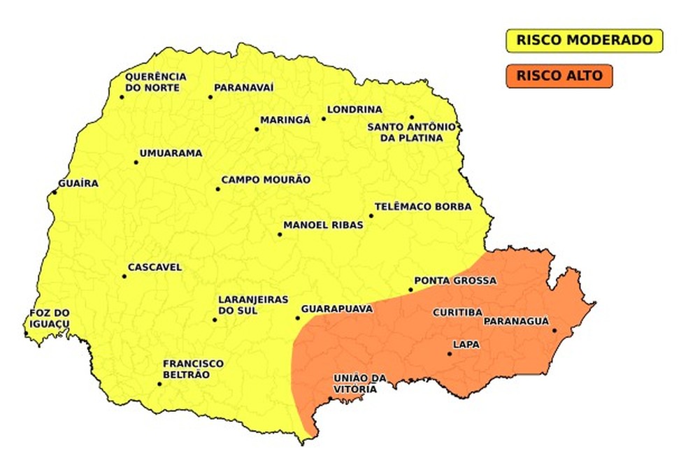 Aviso meteorológico para sábado, 17 de janeiro — Foto: Reprodução/Simepar