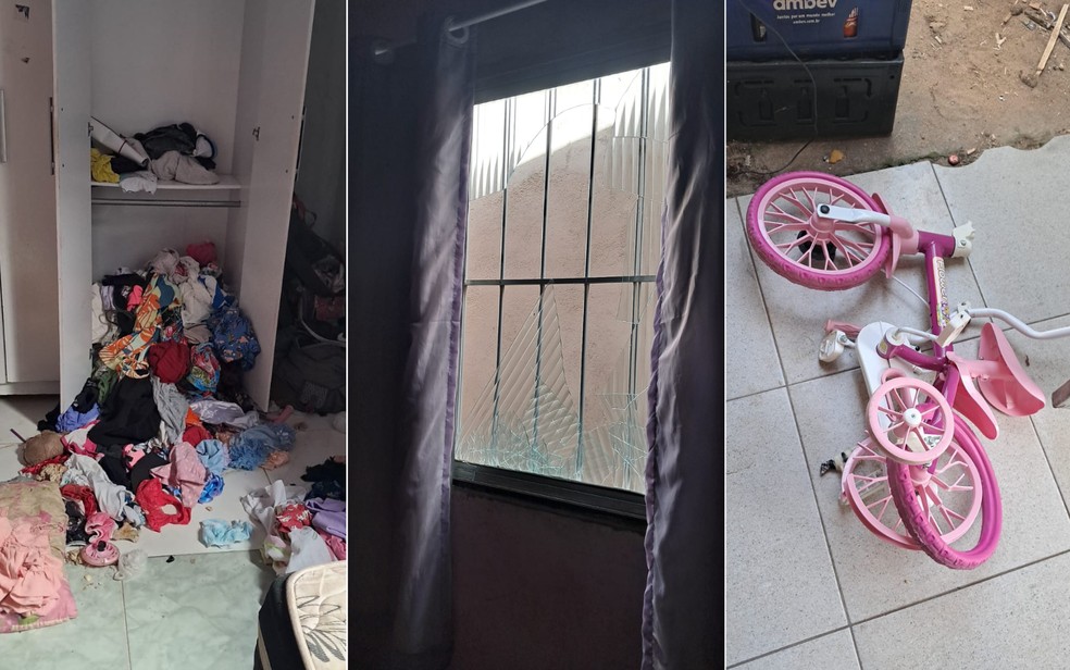 Polícia encontrou brinquedos quebrados e janela estilhaçada na casa da suspeita — Foto: Polícia Civil