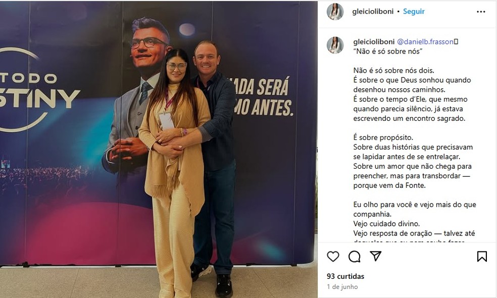 Declaração de Gleici ao marido em rede social — Foto: Reprodução/Instagram