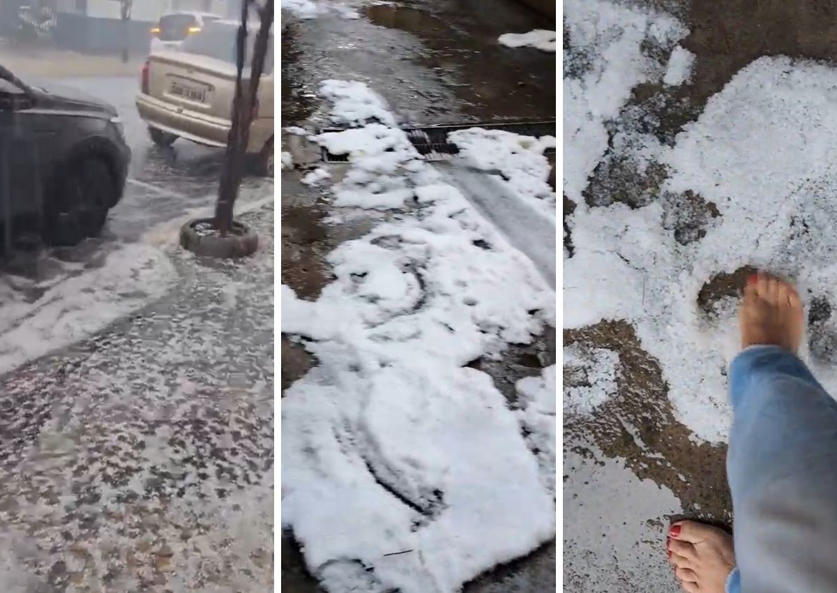 Chuva de granizo assusta moradora de Socorro: 'Dá até tremedeira na gente'