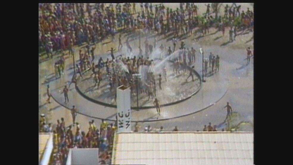 Chafariz da Cidade do Rock em 1985 — Foto: Reprodução/TV Globo