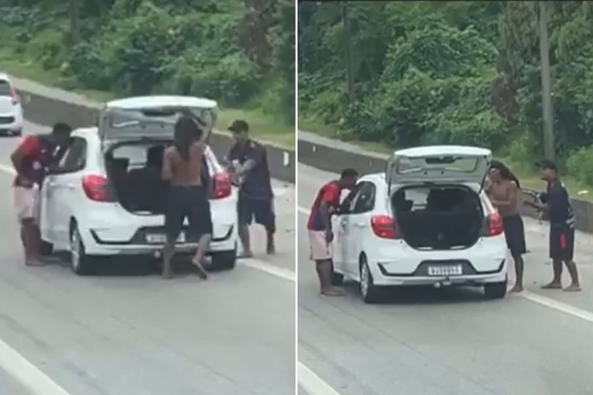 Trio aproveita trânsito para aterrorizar e roubar motoristas em rodovia do litoral de SP; VÍDEO