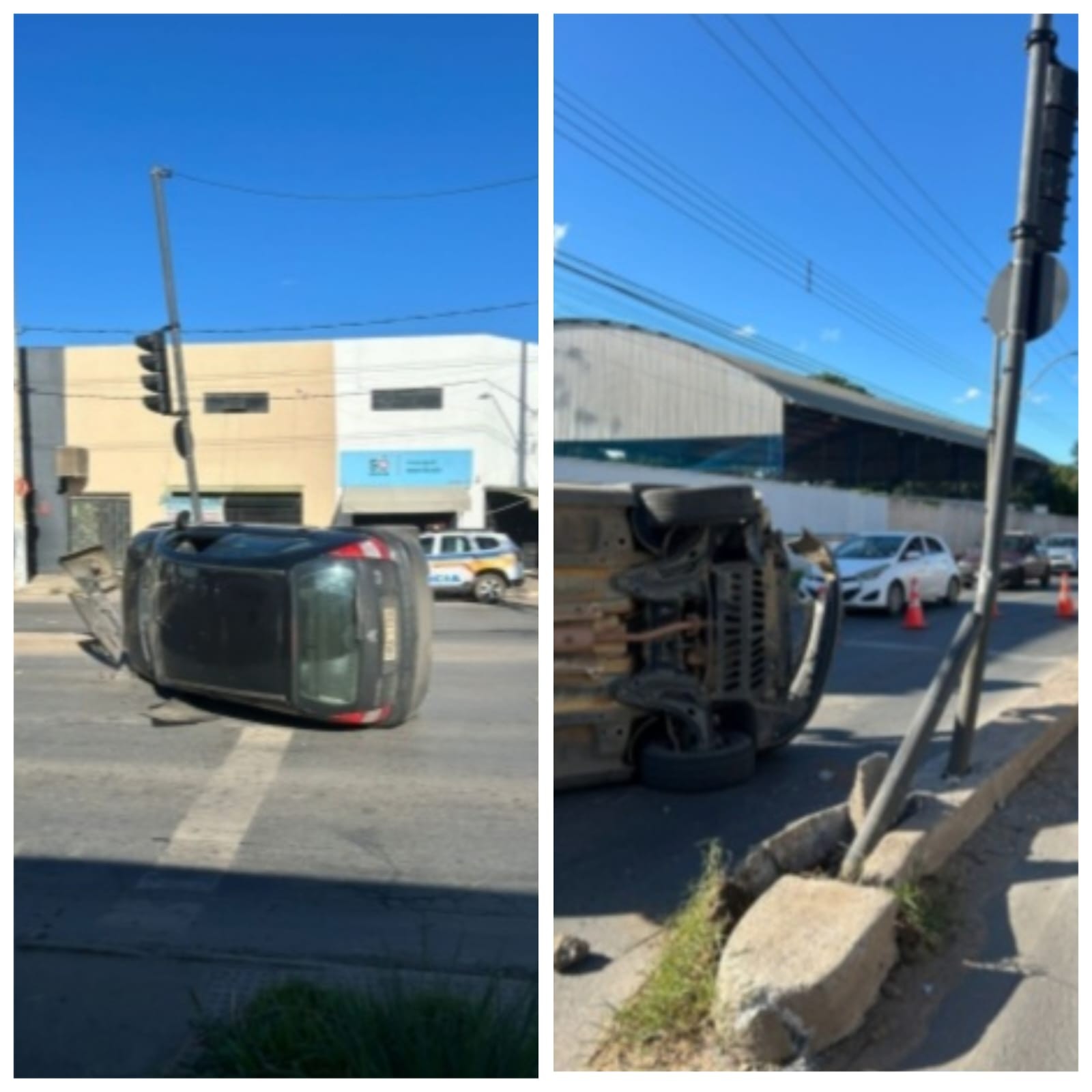 Motorista tomba carro em avenida de Montes Claros e diz ter cochilado ao volante 