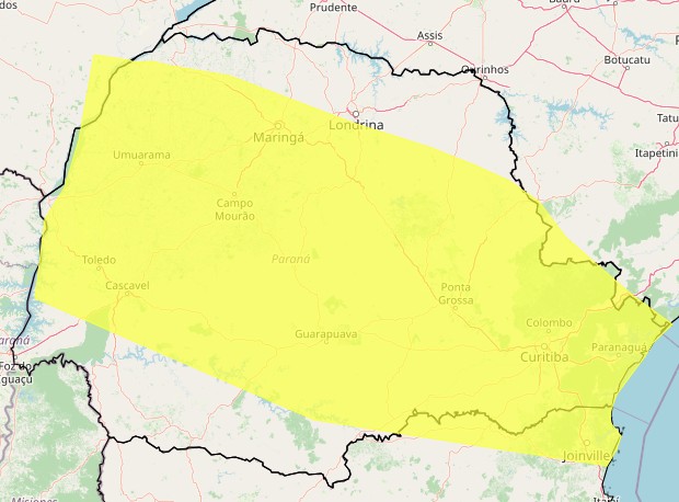 Inmet emite alerta de perigo de tempestade para 296 municípios do Paraná neste sábado (19)