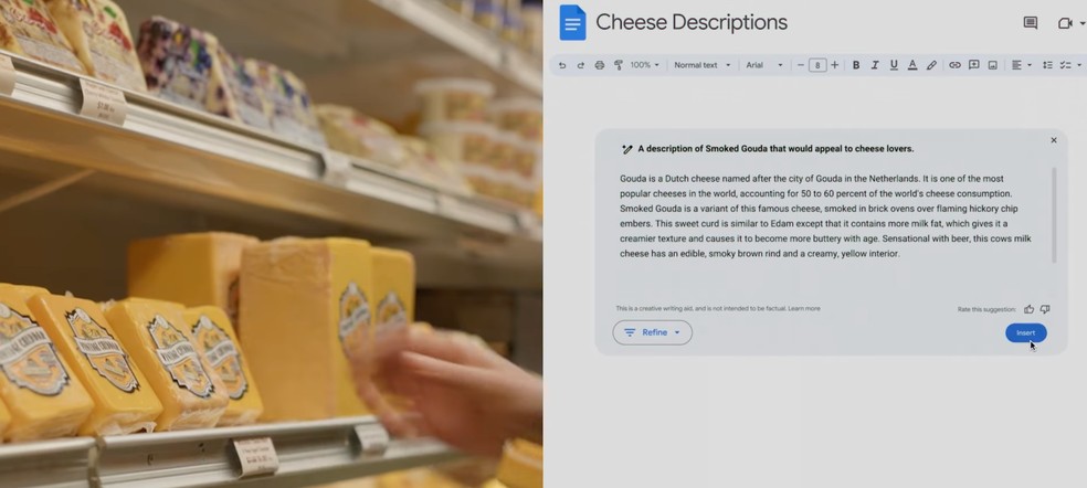 Anúncio do Google dizia que queijo gouda responde por 50% a 60% do consumo global de queijos — Foto: Reprodução