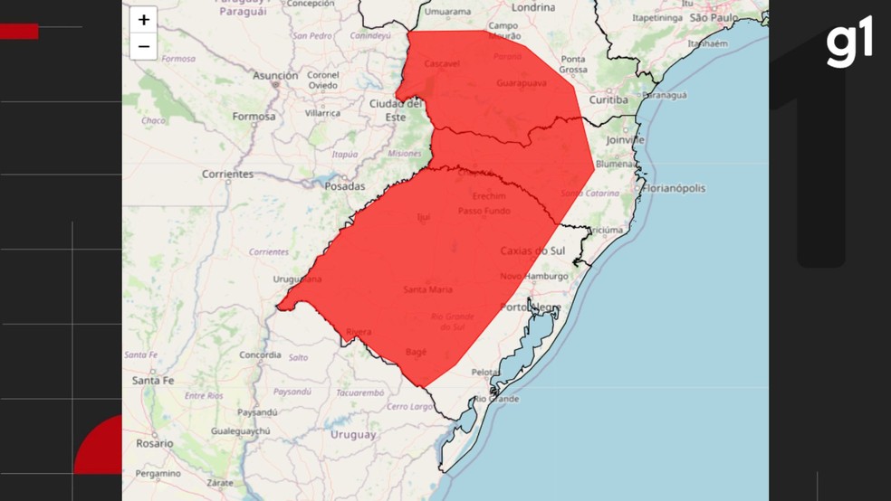 Inmet emite alerta para tempestade no RS — Foto: Reprodução/Inmet