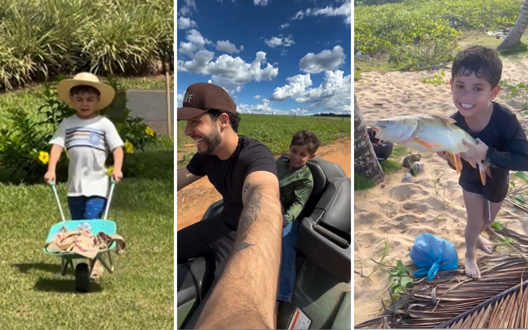 Filho de Marília Mendonça aproveita 'infância raiz' em fazenda com o pai, Murilo Huff