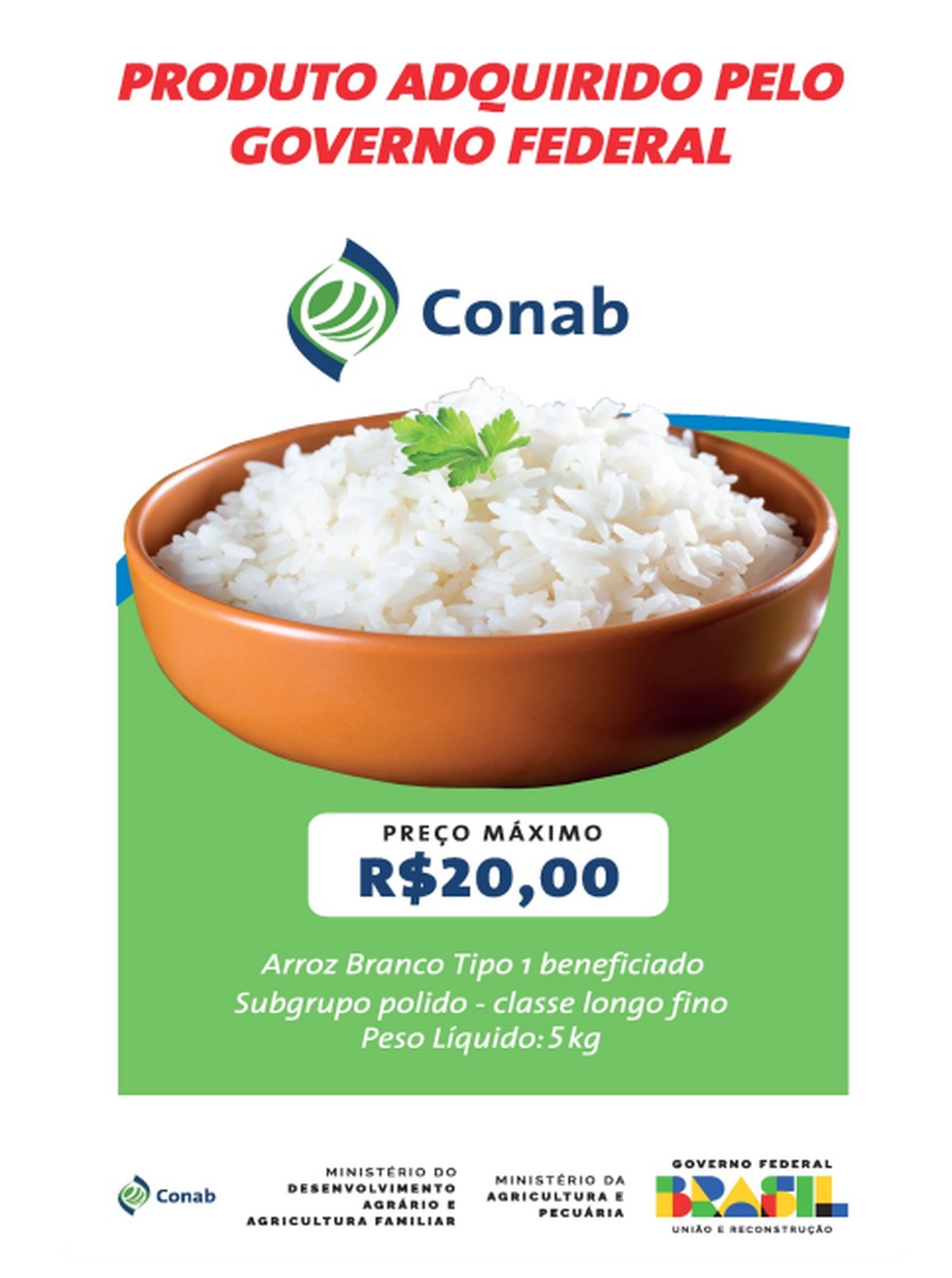 Imagem do rótulo do pacote de arroz que será vendido por governo federal. — Foto: Reprodução