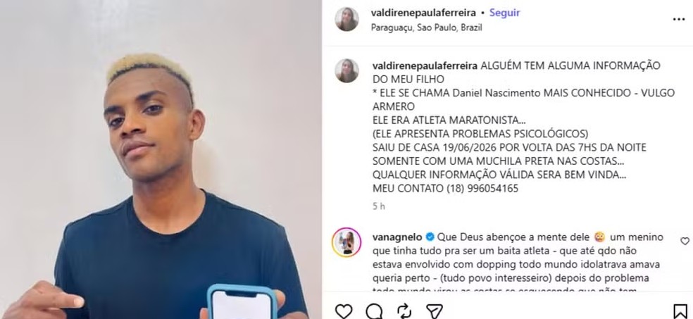 Maratonista Daniel Nascimento est&aacute; desaparecido desde 19 de junho, diz fam&iacute;lia &mdash; Foto: Instagram/Reprodu&ccedil;&atilde;o